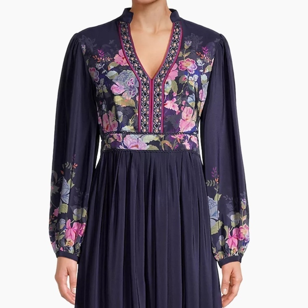 Johnny Was Embroidered jewled VALERIA SILK MAXI DRESS NWT - Picture 6 of 13